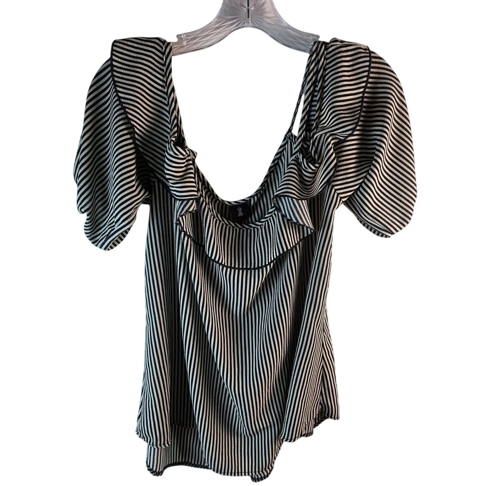 Women's Lilian Summer Black And White Short-sleeve top striped, Ruffles size XL